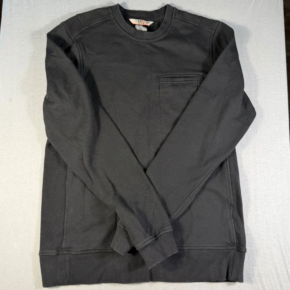 5.11 Tactical Mens Crew Neck Sweatshirt Black Chest Pocket Small 0037
